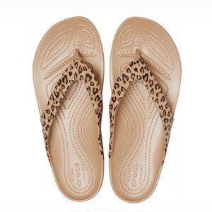 Crocs Kadee II Leopard Gold Flip Flop Comfy Slip On Sandals New In Bag s10 41